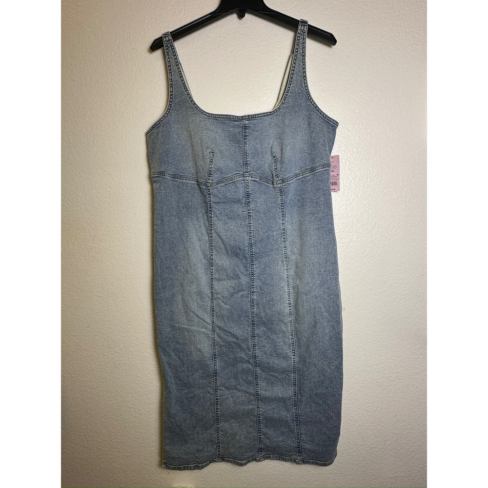 Wild Fable Denim Midi Dress Medium Wash Square Neck XXL 25WFDR005 New